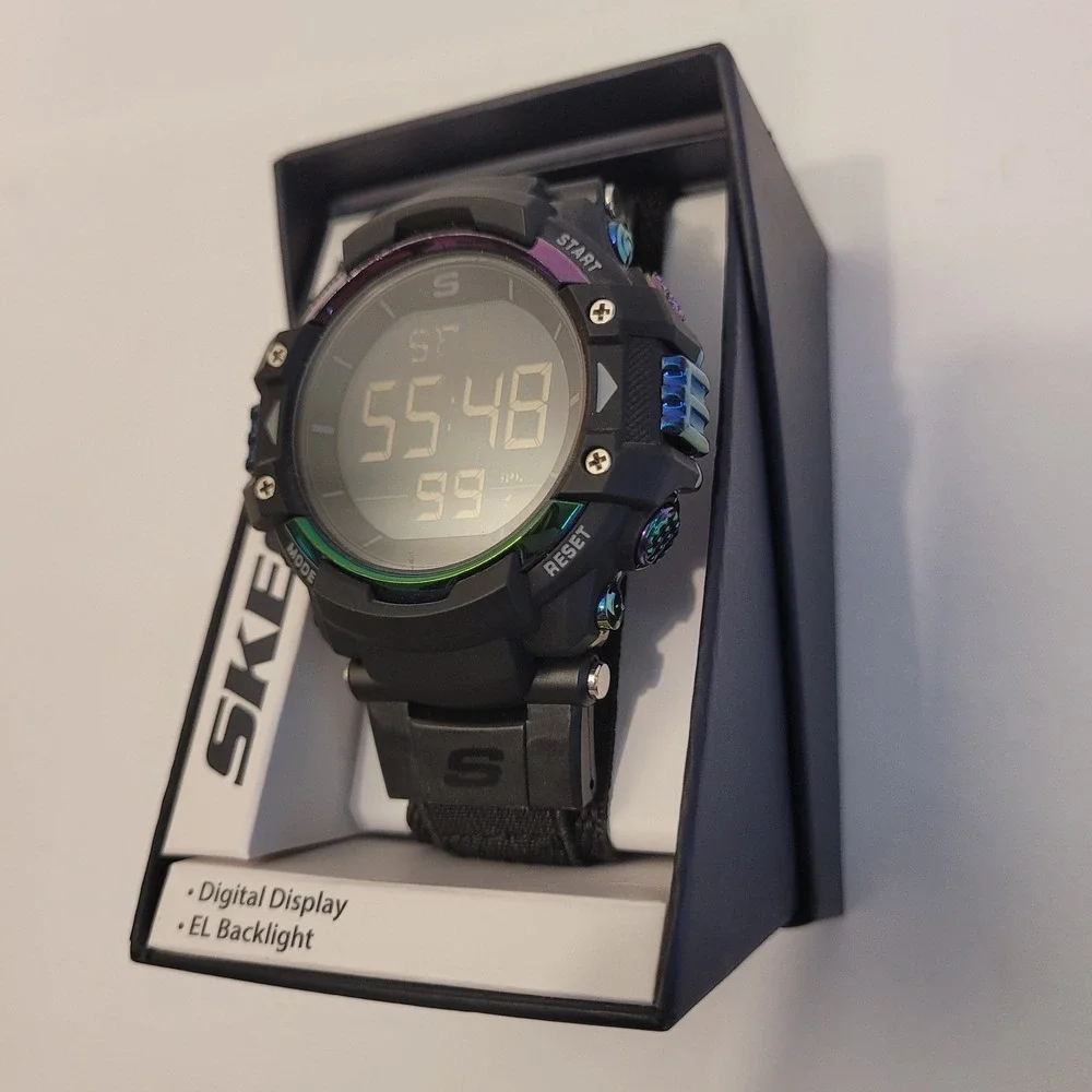 Skechers Men's Digital Watch Black Rainbow Bezel EL Backlight SR1118W NEW IN BOX